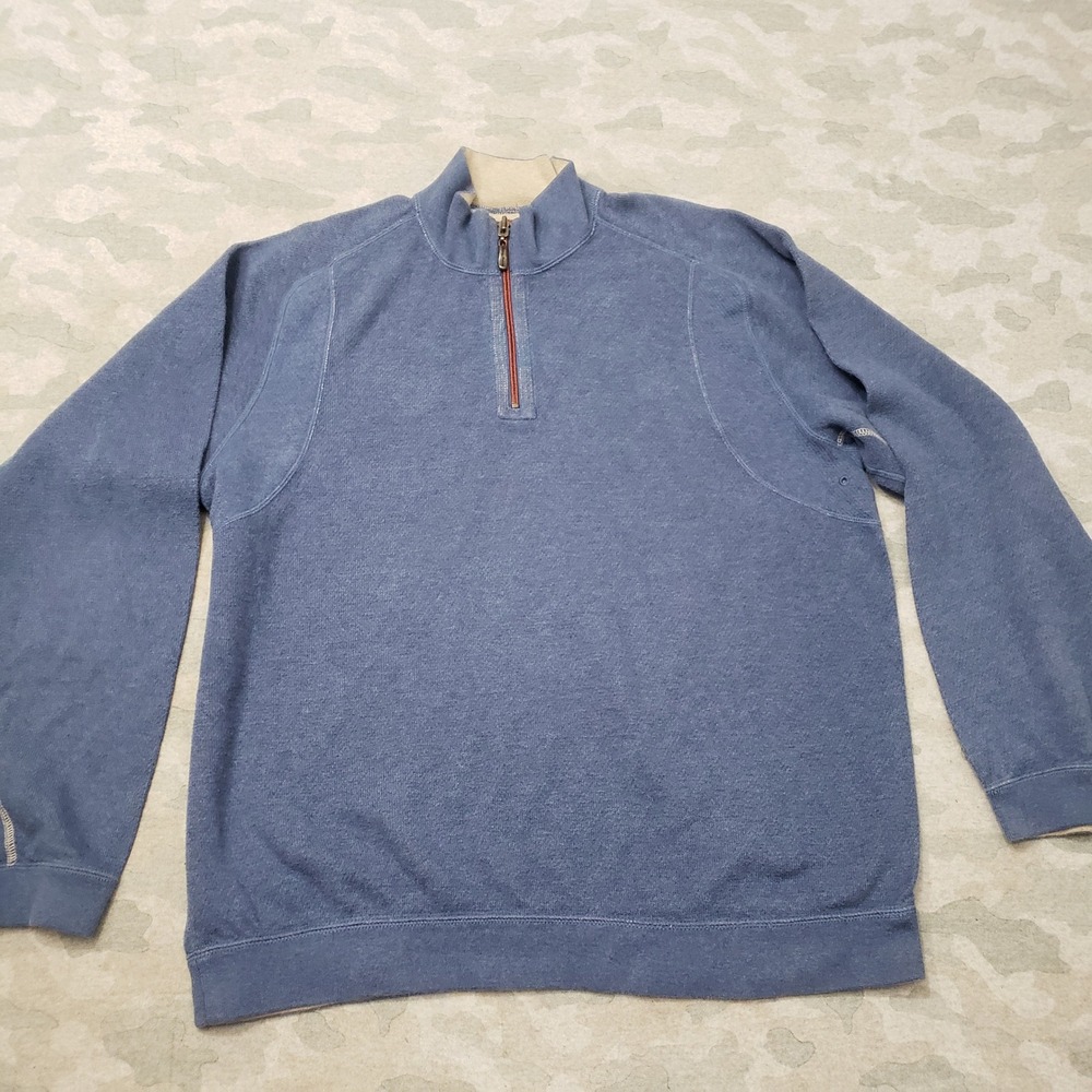 Tommy Bahama Sweater Mens XL Blue Quarter Zip Pullover Outdoor Casual Preppy